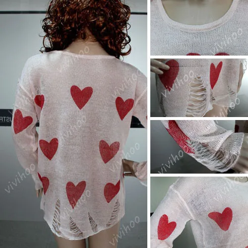 Хит продаж женский свитер блузка любовь персик сердце отверстие на шее полный