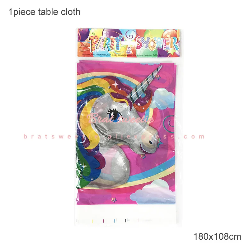 A unicorn tablecloth Единорог вечерние Unicornio счастливый плакат "с днем рождения" шары для детей украшение для именинного торта дети партии украшения сувениры Поставки - Цвет: A unicorn tablecloth
