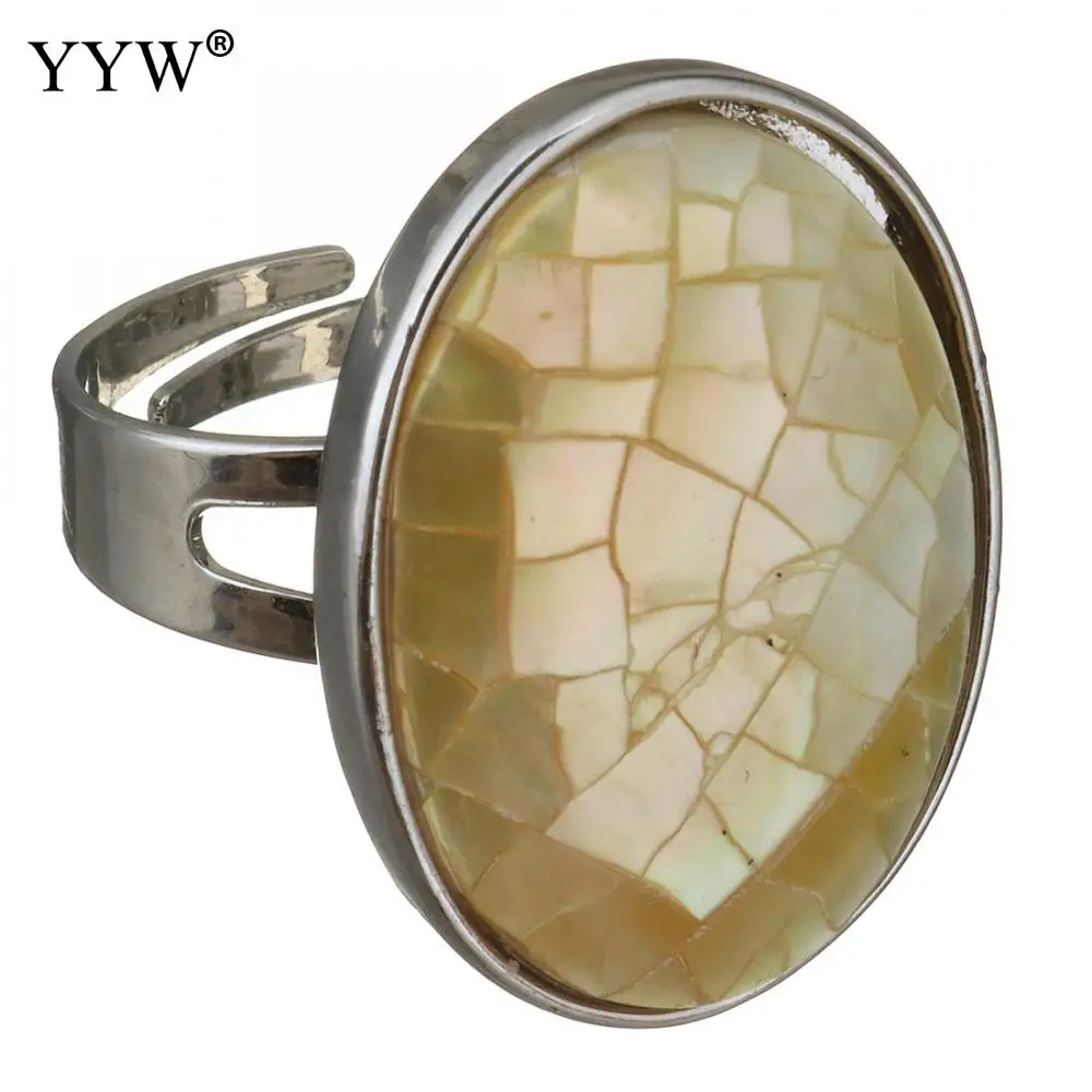 yellow shell 1 шт., серебряное покрытие, натуральный перламутр, Абалон, оболочка, кольцо на палец, унисекс, регулируемая, открытая манжета, полные кольца для женщин и мужчин - Цвет основного камня: yellow shell