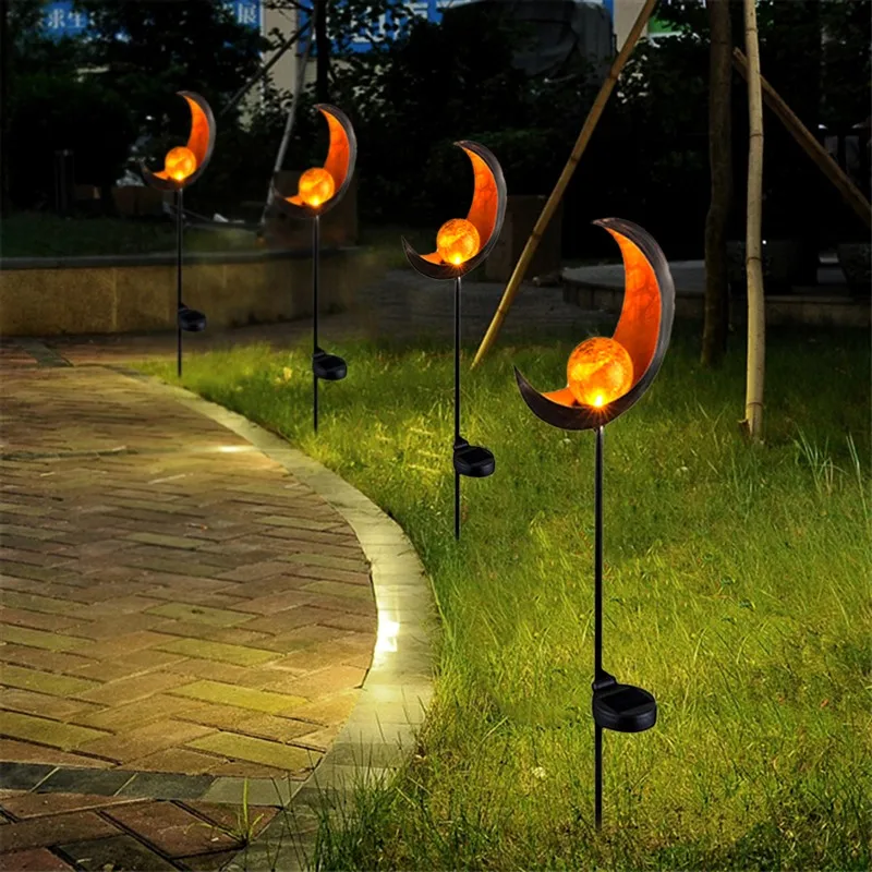 Солнечный садовый светильник на открытом воздухе Meniscus Moon стеклянный металлический светильник s водонепроницаемый теплый белый светодиодный светильник на солнечных батареях