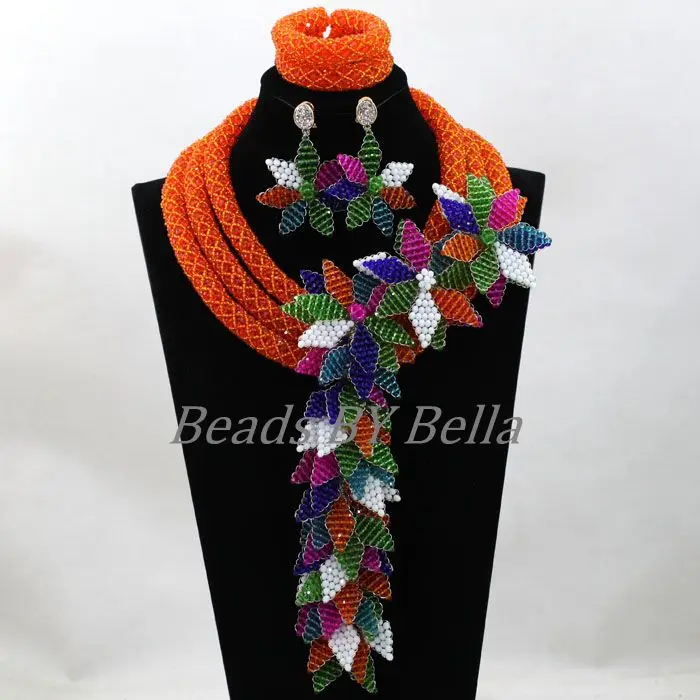 Свадебный костюм апельсина с крупными бусинами в нигерийском стиле комплекты