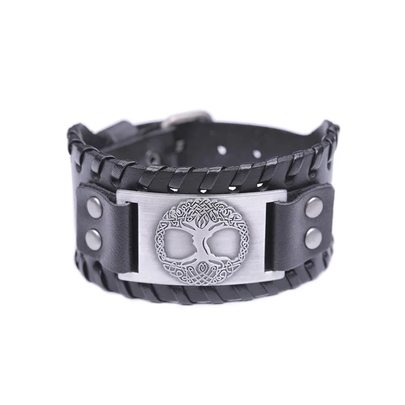 Antique sliver Dawapara, кожаный браслет в стиле панк, винтажный, древо жизни, сигил, очаровательные ювелирные изделия, скрытая регулируемая застежка, подарки для мужчин/женщин - Окраска металла: Antique sliver