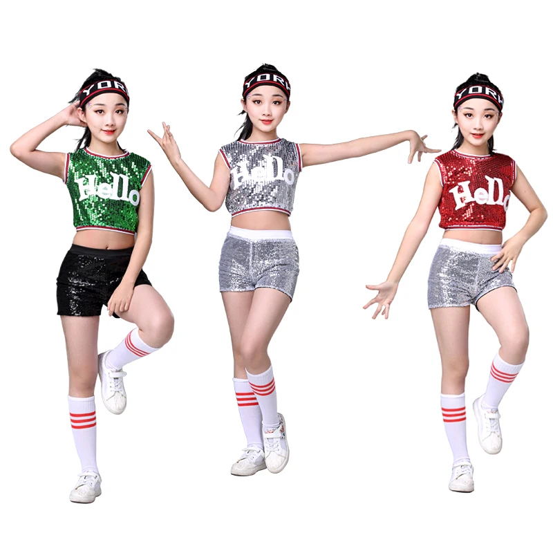 

New Children hip hop Set Girls Sequin jazz dances suits modern hip-hop clothes