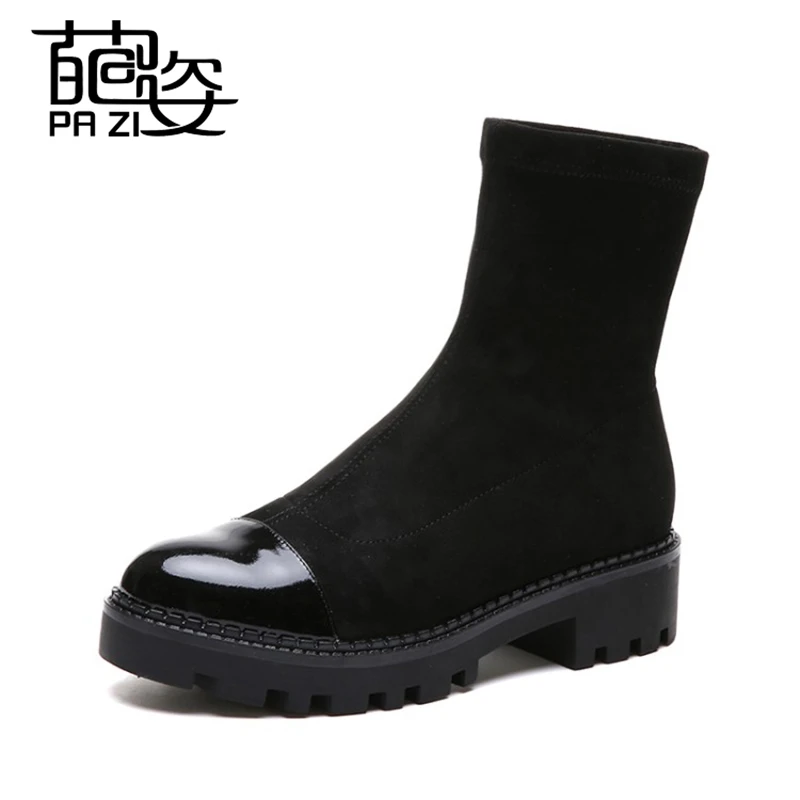 Женские ботинки без шнуровки Осенние на плоской платформе Женская обувь из