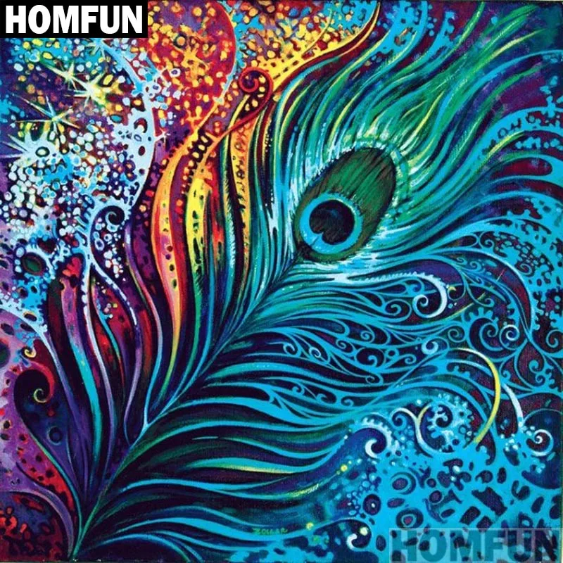 Алмазная живопись HOMFUN A00989 павлиньи перья вышивка крестиком из