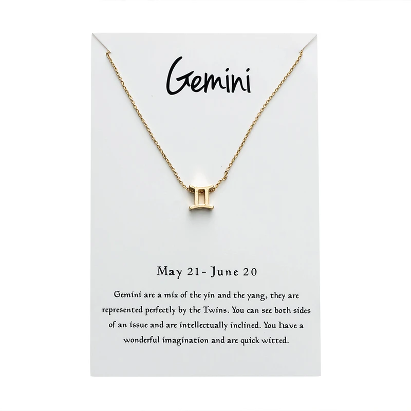 Gemini gold 12 Созвездие Подвеска Ожерелье для женщин Знак зодиака Kolye ожерелье Leo Libra Aries Wish Card модное ювелирное изделие подарок на день рождения - Окраска металла: Gemini gold