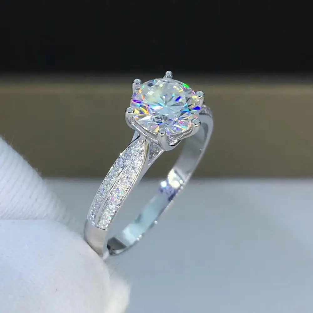 Круглое Кольцо из белого золота с моиссанитом 1ct 6 50 мм D VVS роскошное