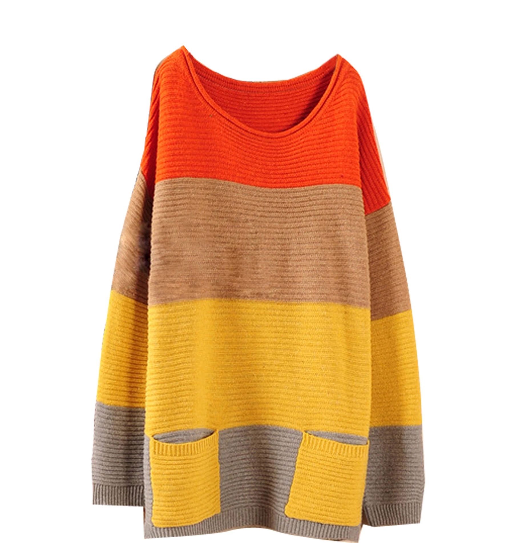 2017 Spring New Women stripes Sweater Loose Style Pullover Knitted Thick Bat Sleeve Round Neck Long Pocket Clothes | Женская одежда