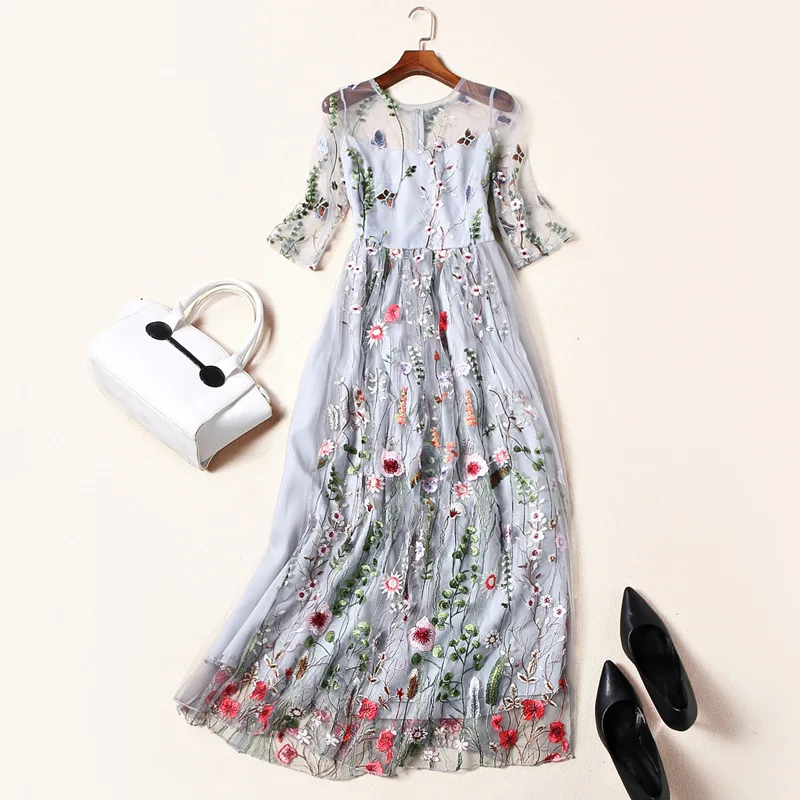 Брендовые платья для подиума 2017 великолепные полурукава прозрачные сетчатые