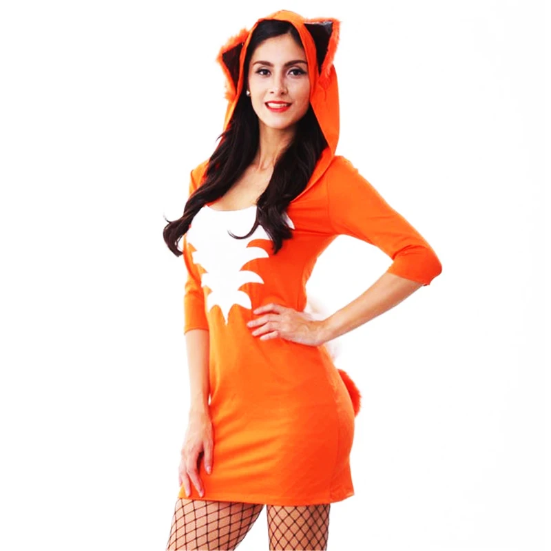 Хэллоуин сексуальный оранжевый хвост лиса платье сексуальные костюмы животных