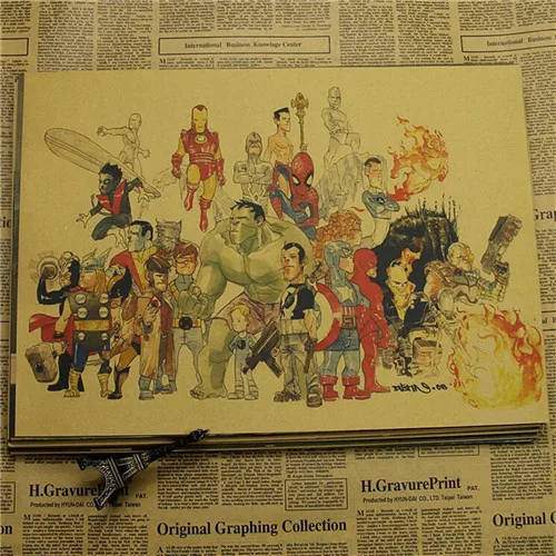 Винтажная Классическая серия супергероев Marvel Ретро плакат, крафт-бумага, бумага для бара, кафе, домашний декор, Настенная роспись, наклейка 42x30 см - Цвет: 22