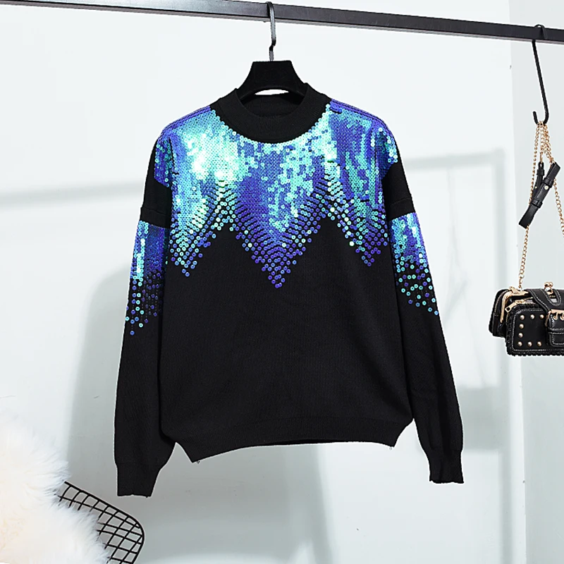 Женский тренировочный костюм с блестками свитер + штаны комплект из двух