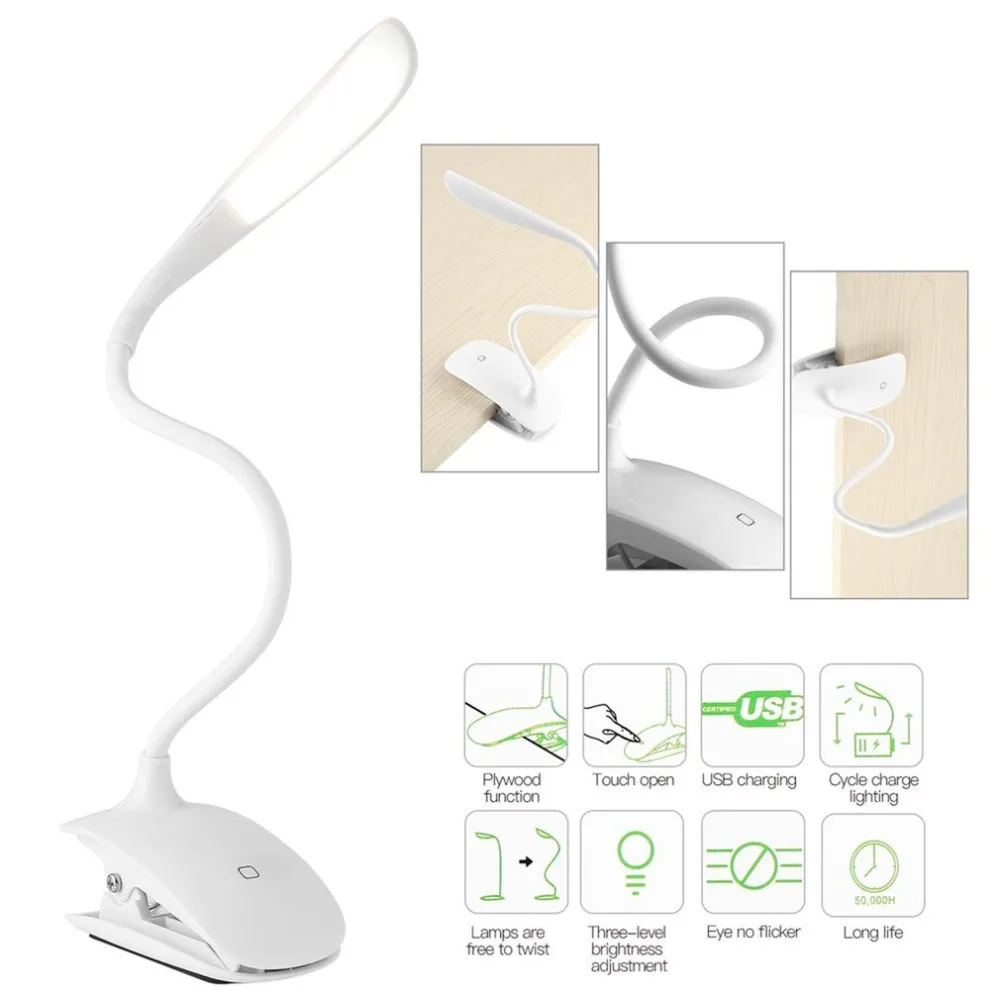 Регулируемые Bended белые светодиодные настольные лампы с зажимом АБС-пластиковый