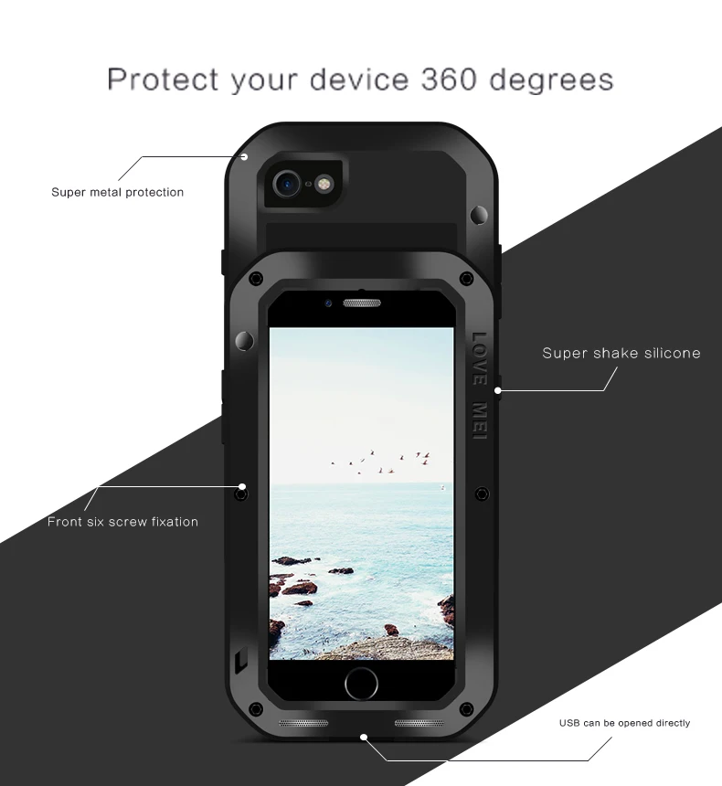 Чехол Gorilla glass Love Mei для iphone 8, 7, 6, 6s Plus, металлический защитный водонепроницаемый чехол для iphone XS, X, XR, Алюминиевый противоударный чехол