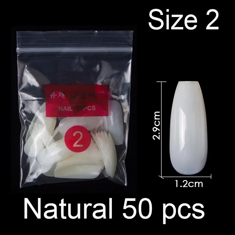 Natural Size 2 50 штук в упаковке определенного размера балерина гроб полное покрытие накладные ногти из акрила накладные ногти маникюр Размер 0 1 2 3 4 5 6 - Цвет: Natural Size 2