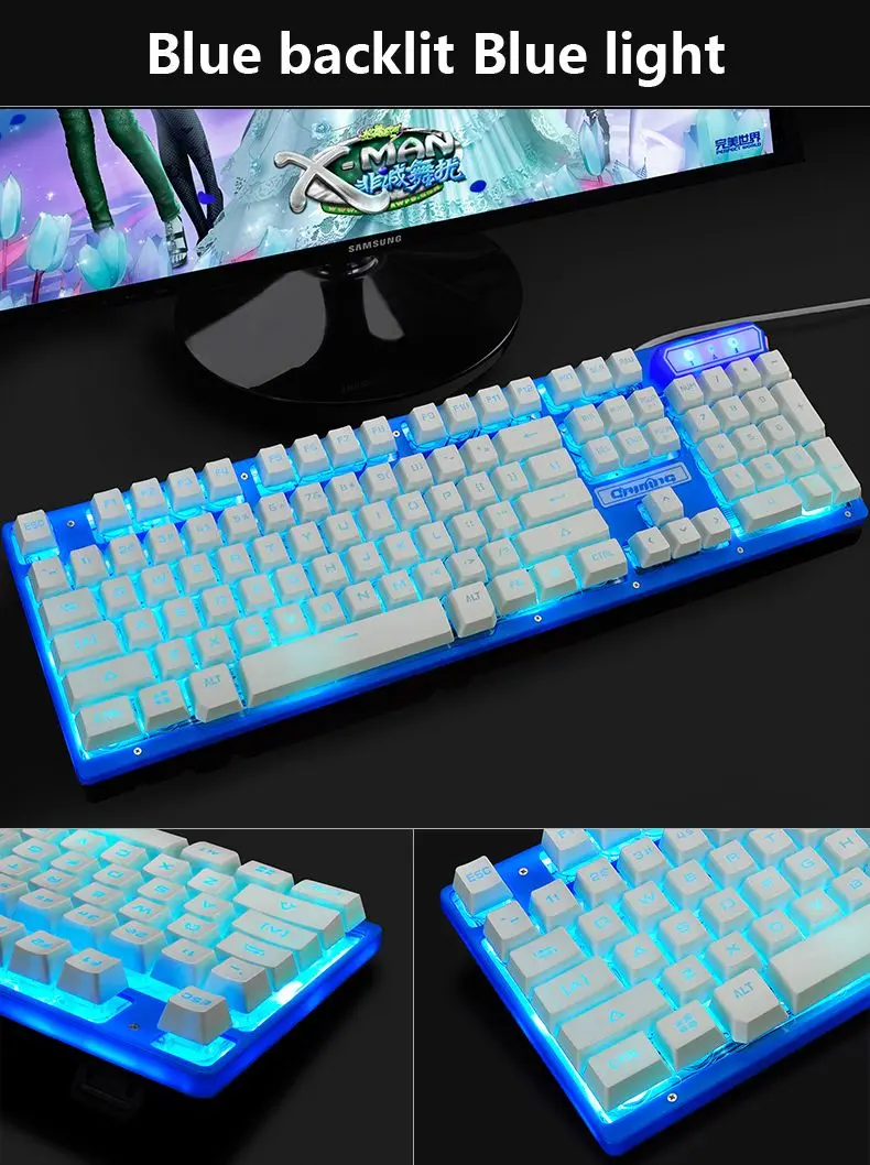 Игровая клавиатура с цветной подсветкой для ноутбука, компьютера, ПК, настольного компьютера, мультимедийная игровая клавиатура, 104 клавиш, USB Проводная