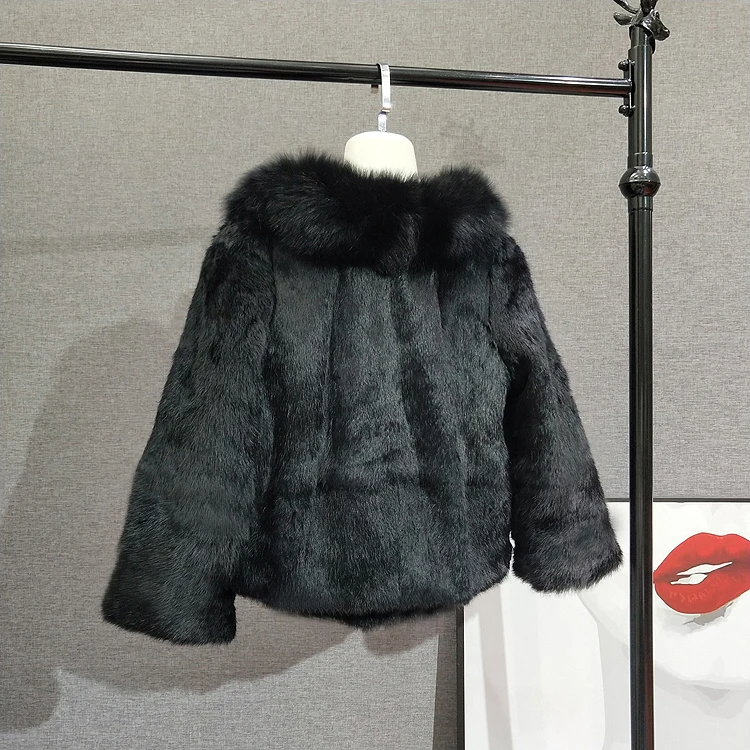 Genuine Fur Coat Real Rabbit Jacket With Natural Fox Women New Winter Warm Outwear tsr633 | Женская одежда