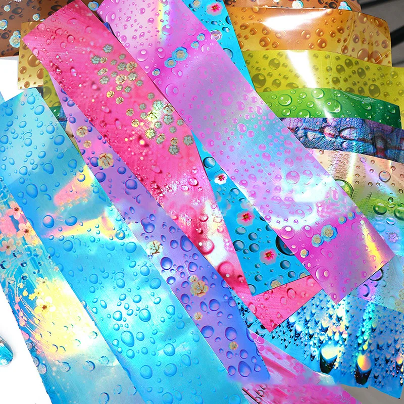 Nail Foils Holographic Colorful Waterdrop Patterns Water Transfer Sticker paper Holographic Nail Art Decals Decoration