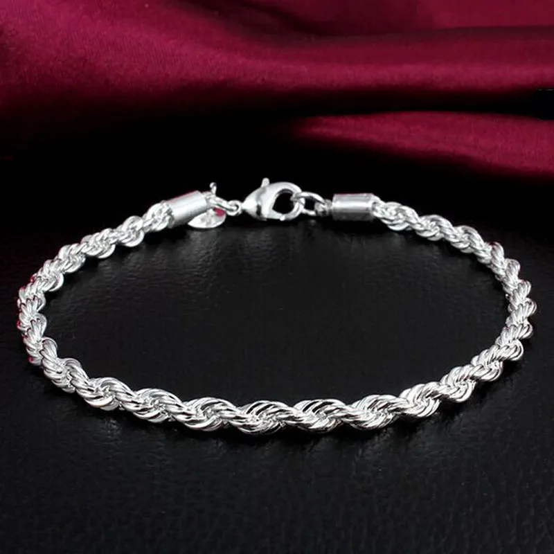 925 Stamped Silver colorFashion Jewelry 4MM Twisted Link Chain Bracelets New | Украшения и аксессуары