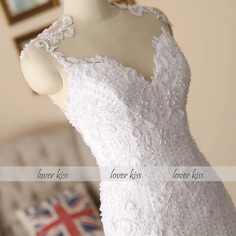 Lover Kiss robe de mariee Роскошные кружевные свадебные платья русалки платья для женщин Свадебные платья с жемчугом прозрачные платья de novia