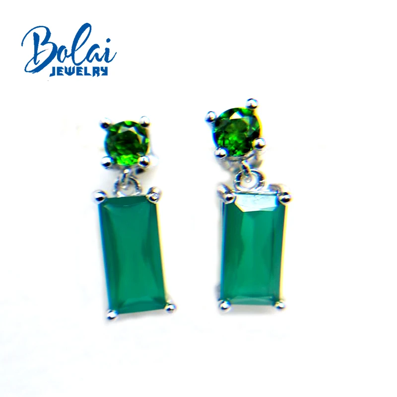 Bolaijewelry 2018 новый натуральный зеленый драгоценный камень агат и хром серьги из