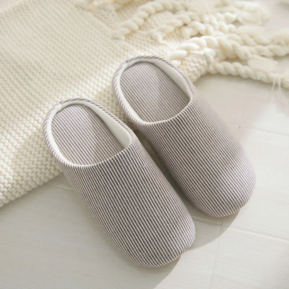 Beige Striped Jron/; сезон осень-зима; мужские тапочки; домашние тапочки в полоску из мягкого хлопка; водонепроницаемые домашние тапочки с нескользящей подошвой - Цвет: Beige Striped