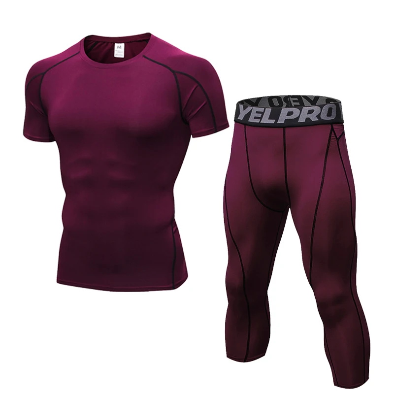 2020 летние мужские эластичные облегающие Капри спортивный костюм для фитнеса