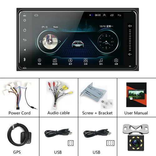 With 8 IR Camera Podofo 2 din android 8,1 Универсальный Автомобильный мультимедийный плеер, автомагнитола, стерео для Toyota VIOS CROWN CAMRY HIACE PREVIA COROLLA RAV4 - Цвет: With 8 IR Camera