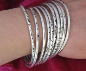 10pc Ethnic style Guizhou Miao folk jewelry Handmade seedling silver bracelet Single circle engraved bracelet one price
