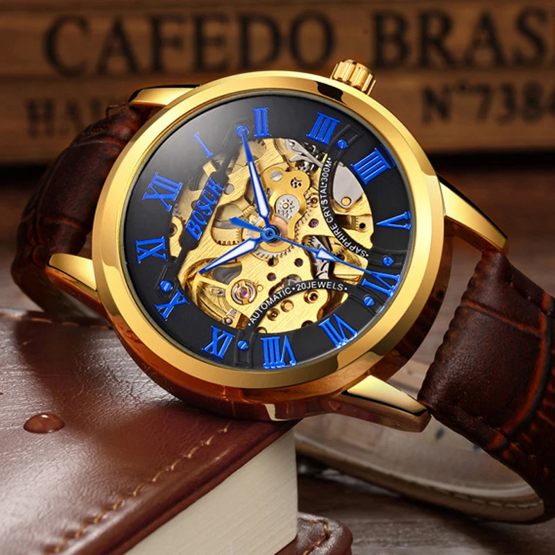 BOSCK Мужские автоматические механические часы Для мужчин брендовые роскошные