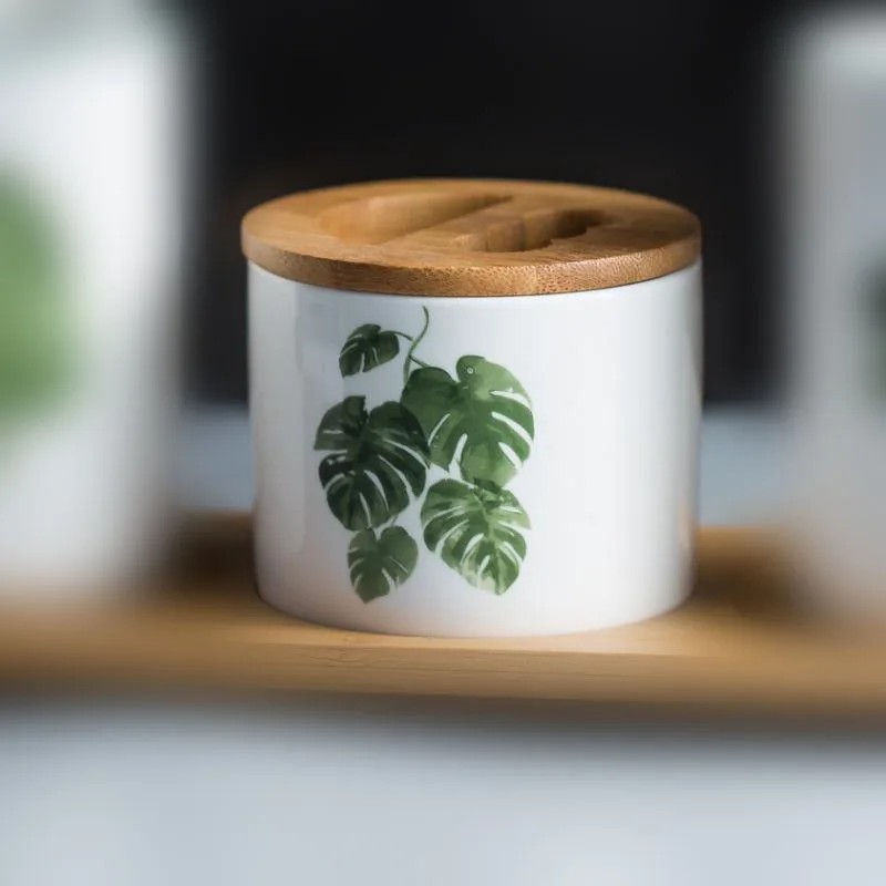 BrushCup2 Керамический набор аксессуаров для ванной комнаты, нордическое зеленое растение чашка для зубной пасты, держатель для зубной щетки с бамбуковым поддоном, Набор чашек для зубных чашек - Цвет: BrushCup2