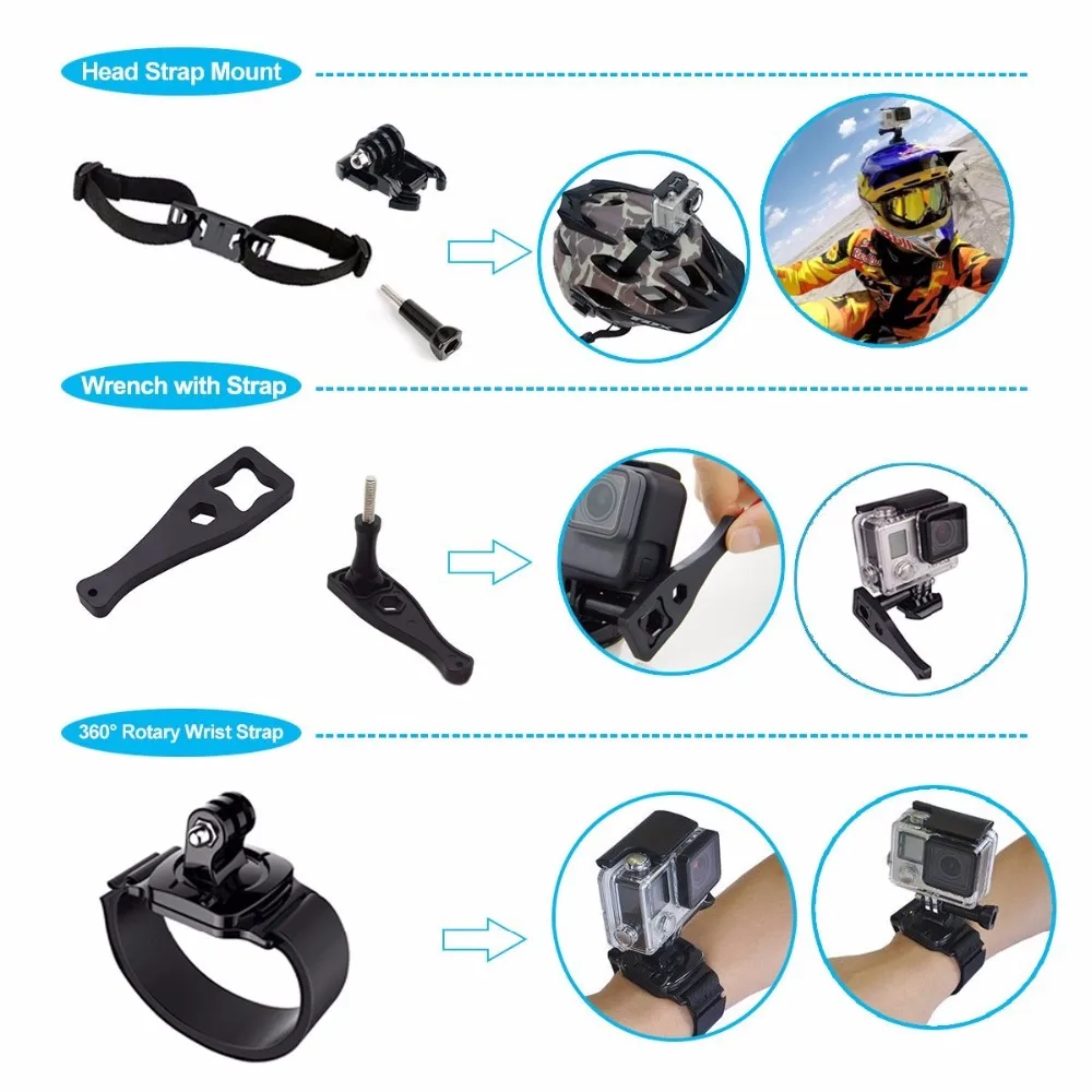 Suptig For Gopro Hero 6 Accessories Set Chest Helmet Wrist Strap Kit +Handheld Monopod Mount 5 4 Session 3+ | Электроника