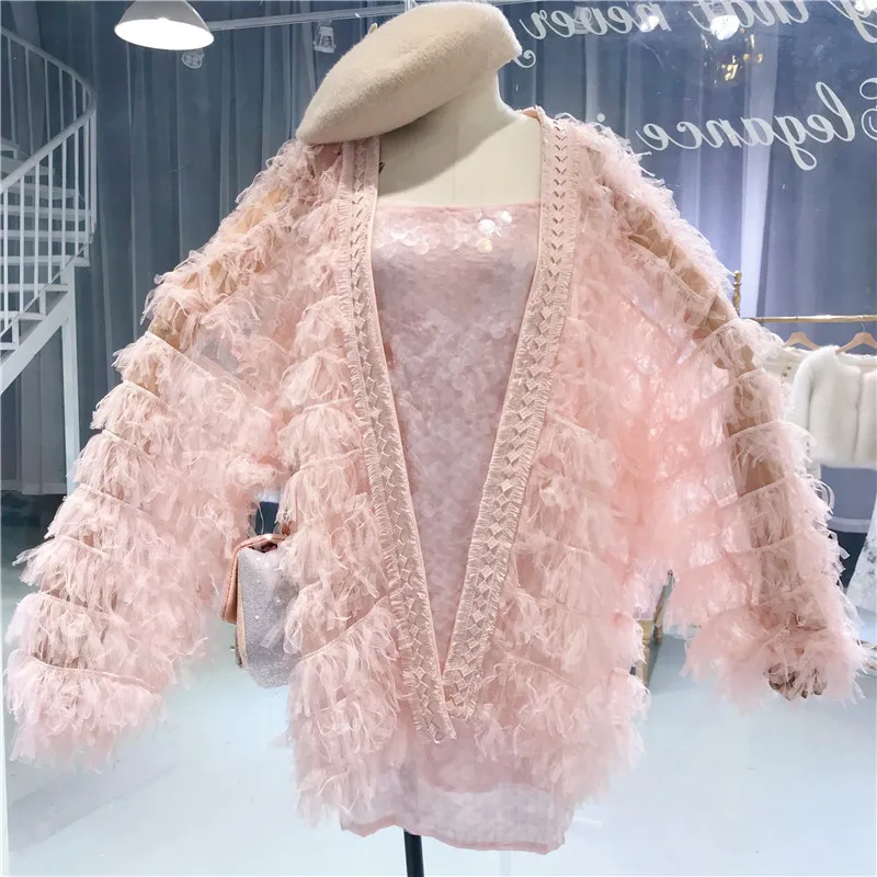 Korean version of temperament hair tassel transparent chiffon cardigan female summer new college wind solid color loose coat | Женская