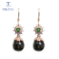 tbjhook earring natural smoky aquatz and tourmaline real gemstone 925 sterling silver fine jewelry best gift for lady