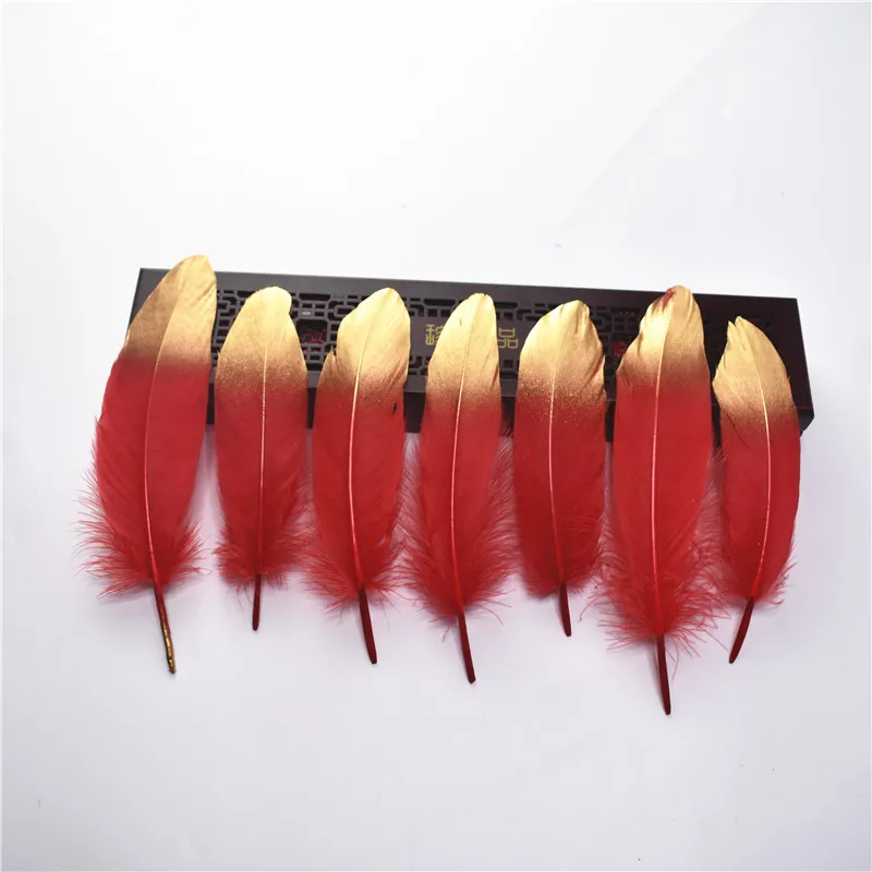 Red Gold Окунутых золотых и серебряных гусиных перьев 10 шт-100 шт/Партия 15-20 см DIY декоративные перья для Свадебные украшения своими руками сантехника - Цвет: Red Gold