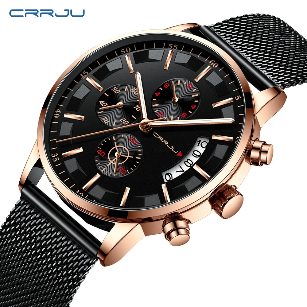 CRRJU Роскошные мужские часы Лидирующий бренд водонепроницаемые спортивные