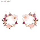 Маленькие круглые серьги-клипсы с цветком бабочкой GRACE JUN стразы и серьги-клипсы с подвесками и жемчугом CZ ювелирные изделия для свадебной вечеринки