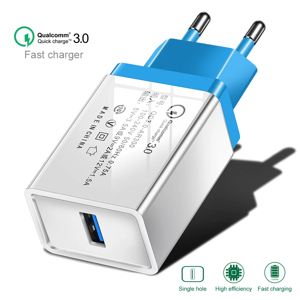 EU Sky Blue Универсальное зарядное устройство 3,0 USB QC3.0 для быстрой зарядки мобильного телефона для Vernee X Active Mix 2 M5 Thor Plus Mars Pro - Тип штекера: EU Sky Blue