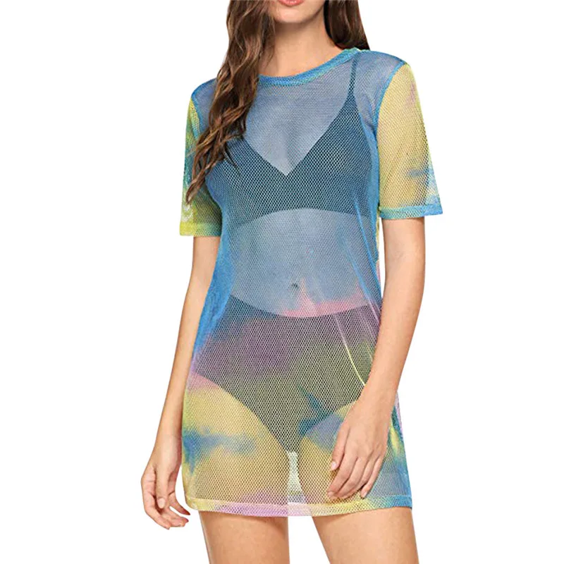 Модное женское Прозрачное платье из прозрачной сетки сексуальное мини с