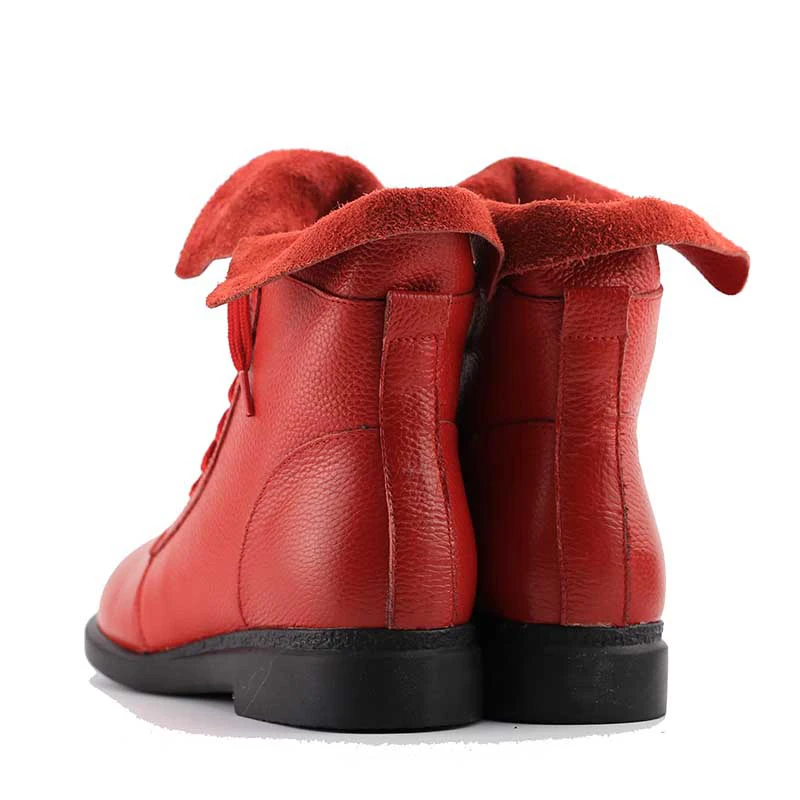 

YAERNI Women's Boots Ankle Boot Genuine Leather Lace Up Winter Boot Ankle Boots For Women Genuine Leather Low Heel Female Shoes