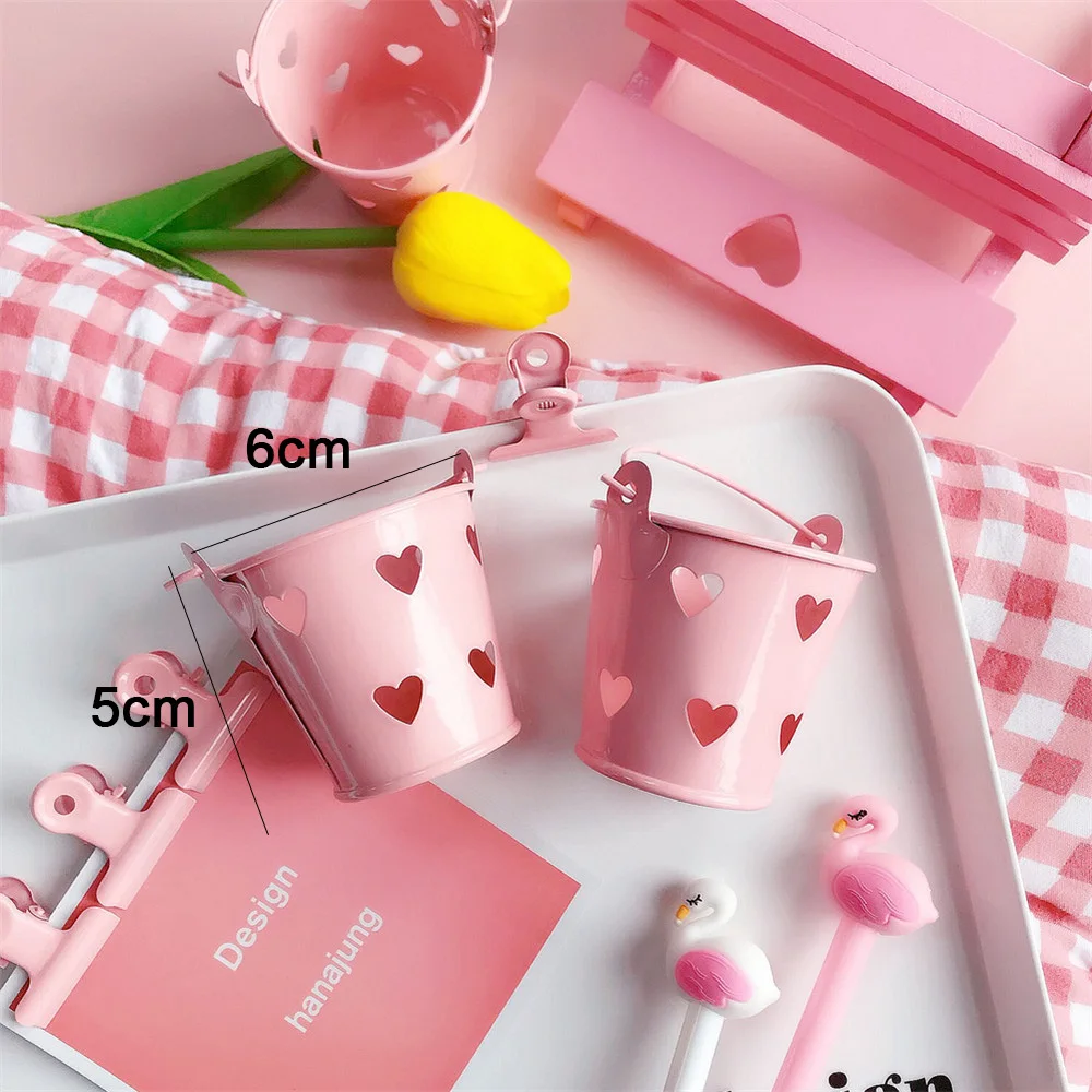 

3Pcs Cute Pink Hollow Metal Pencil Pen Holder Desk Organizer Storage Box Stand Case Student Stationery Mini Desktop Storage Buck