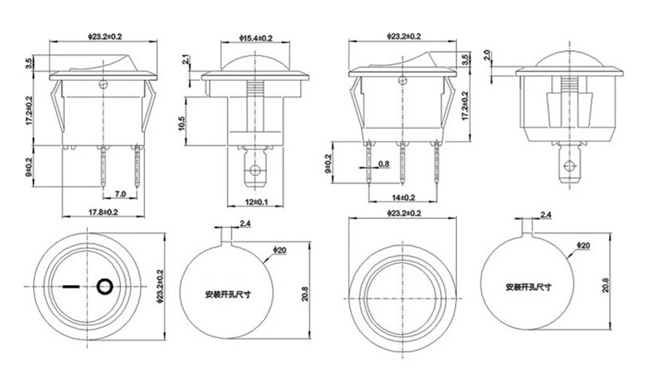 20 шт KCD5 103N 13A 250V на включения/выключения Кулисный круглый тумблер кнопочный