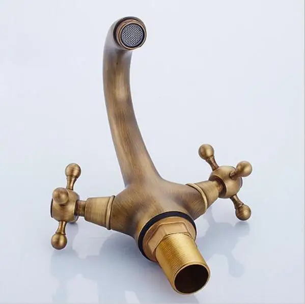 Бесплатная доставка античный латунный умывальник с отделкой смесители двойная