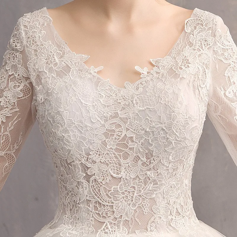 Женское свадебное платье с длинным рукавом Vestido de Noiva бальное открытой спиной и v образным вырезом большого