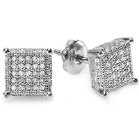out 8mm flat square block side stone earrings for men screw back