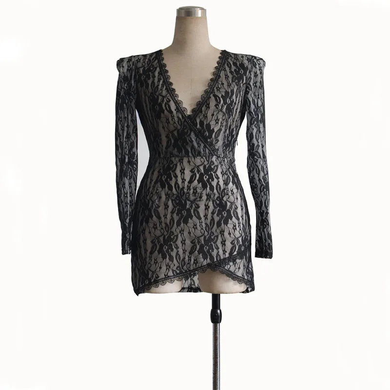 Кружевное платье с длинным рукавом новинка 2017 осенне-зимнее сексуальное