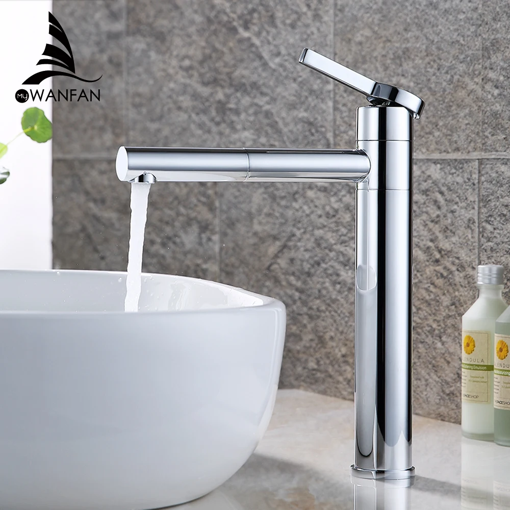 Basin Faucets Brass Bathroom Faucet Vessel Sinks Mixer Vanity Tap Swivel Spout Deck Mounted White Color Washbasin Faucet LT-701B
