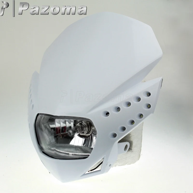 PAZOMA универсальный мотоцикл Белый фара обтекатель эндуро крест с светодиодный обтекатель для YAMAHA GSX ZXR YZF CBR R1CBF
