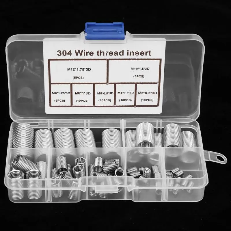 

55Pcs/Set M4-M12 Threaded Insert Stainless Steel SS304 Coiled Wire Insert Helical Screw Thread Inserts Assortment Kit Wholesale