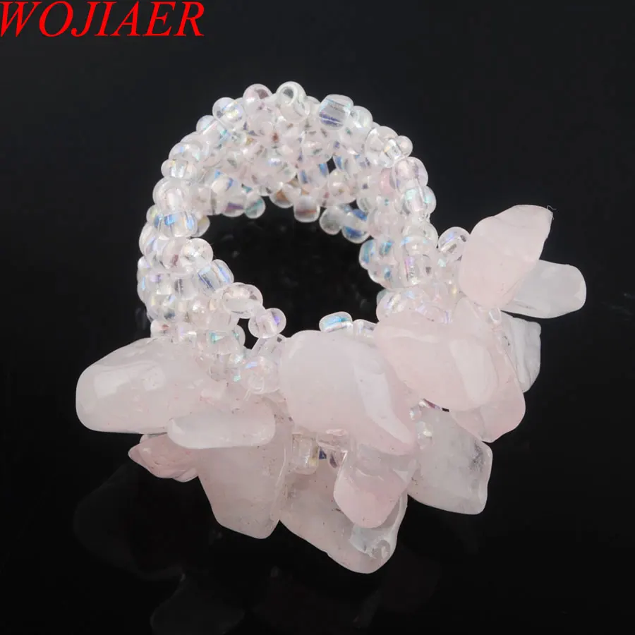 Rose Quartz PJ3042 WOJIAER натуральное кольцо с драгоценным камнем для леди лабрадоирт стрейч Австрийские кольца ювелирные изделия PBJ301 - Цвет основного камня: Rose Quartz PJ3042